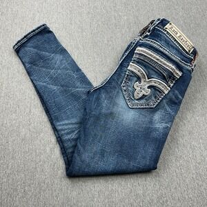 Rock Revival Barrey Easy Ankle Skinny Women's 28x27 Blue Jeans Thick Stitch